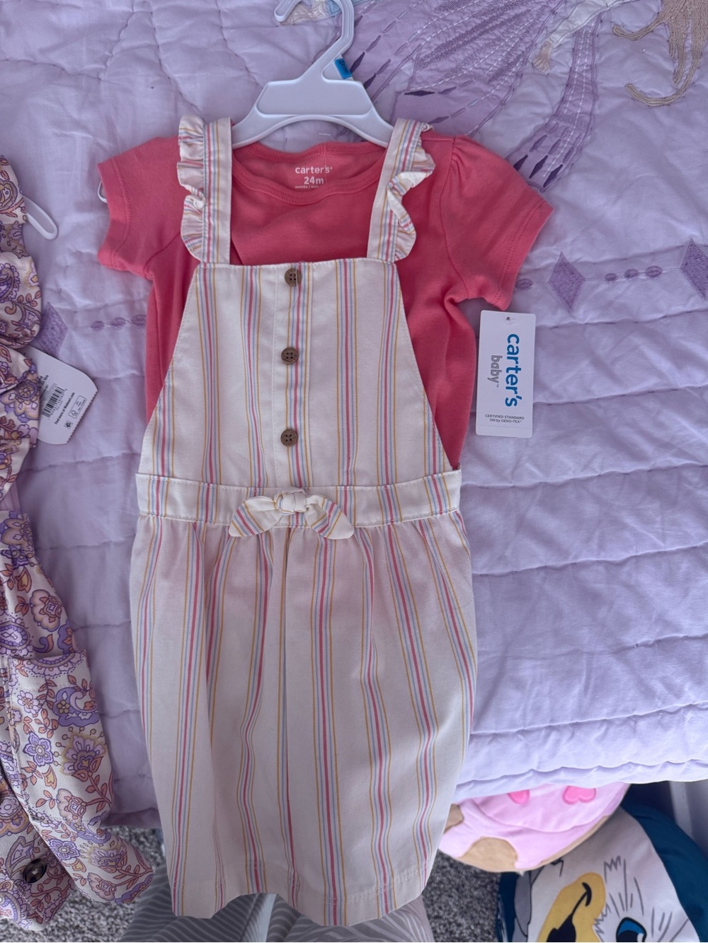 Carter's Pink Tee with Cream Striped Pinafore Dress